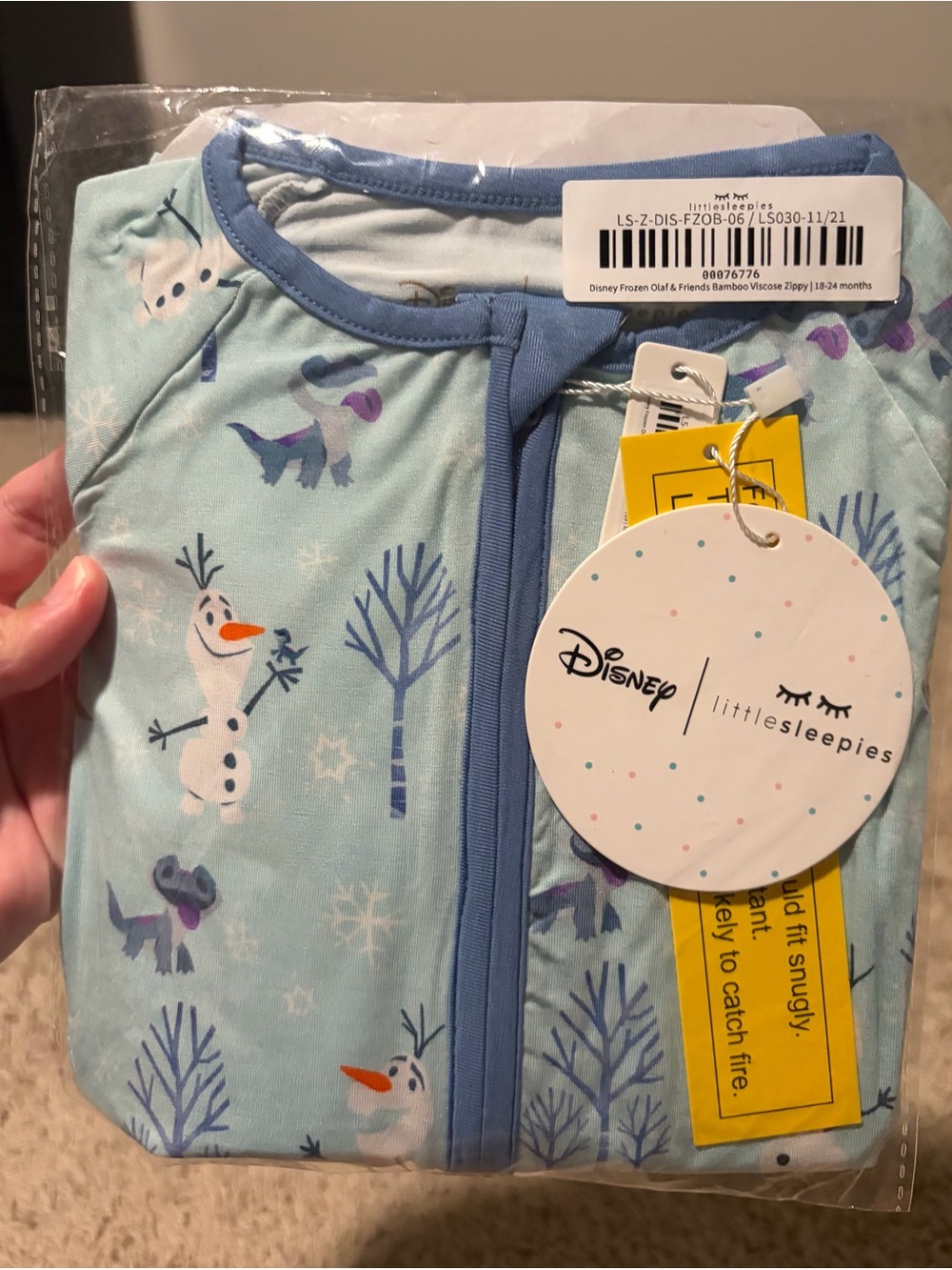 Little Sleepies Disney Frozen Olaf & Friends Zippy 18-24M NWT Retired